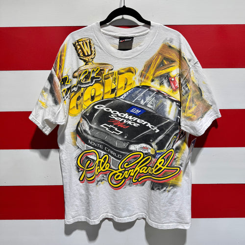 Early 2000s Dale Earnhardt Black Gold All Over Print Shirt